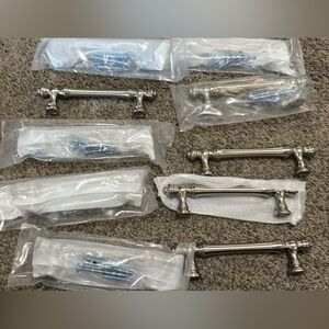 10 pk Brushed Satin Nickel Cabinet Handles 3 3/4 in 96mm 1/2 of Screws are missi